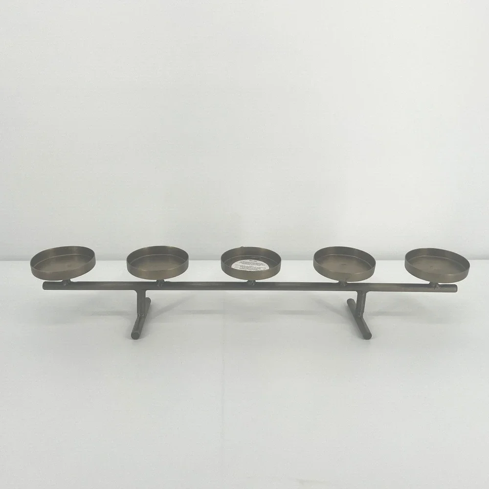 Candle Holder Metal 5-Cup Taper Pillar Centerpiece Bronze Gold Made in India 23